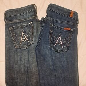 7 For All Mankind Women's Flare Jeans in Dark and Medium Blue